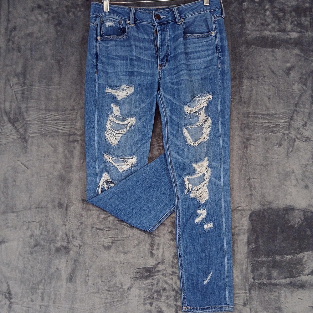 American Eagle Jeans Womens 8 Tomgirl Distressed Ripped Boyfriend Button Fly